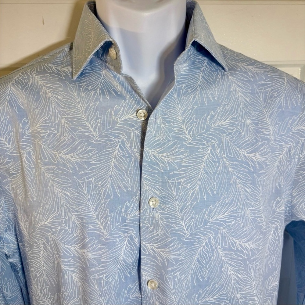 NWT MICHAEL KORS Slim Fit Non-Iron Dress Shirt Airsoft Leaf Print 14.5 32/33💛 - Picture 4 of 13